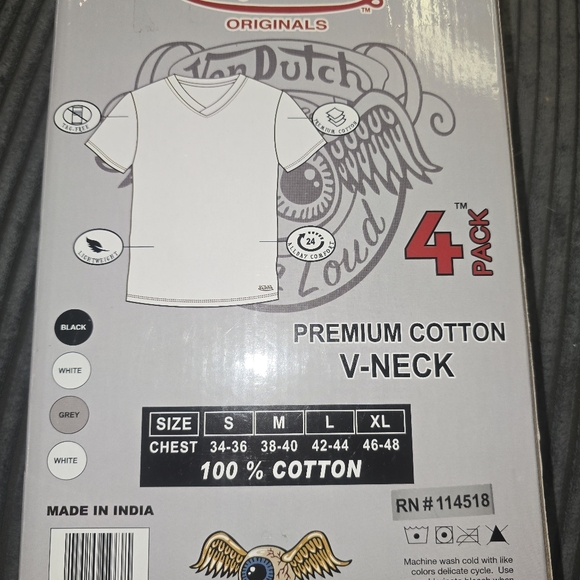 Nwt Von Dutch Mens V Neck Tees 4pk Medium New - Picture 2 of 2